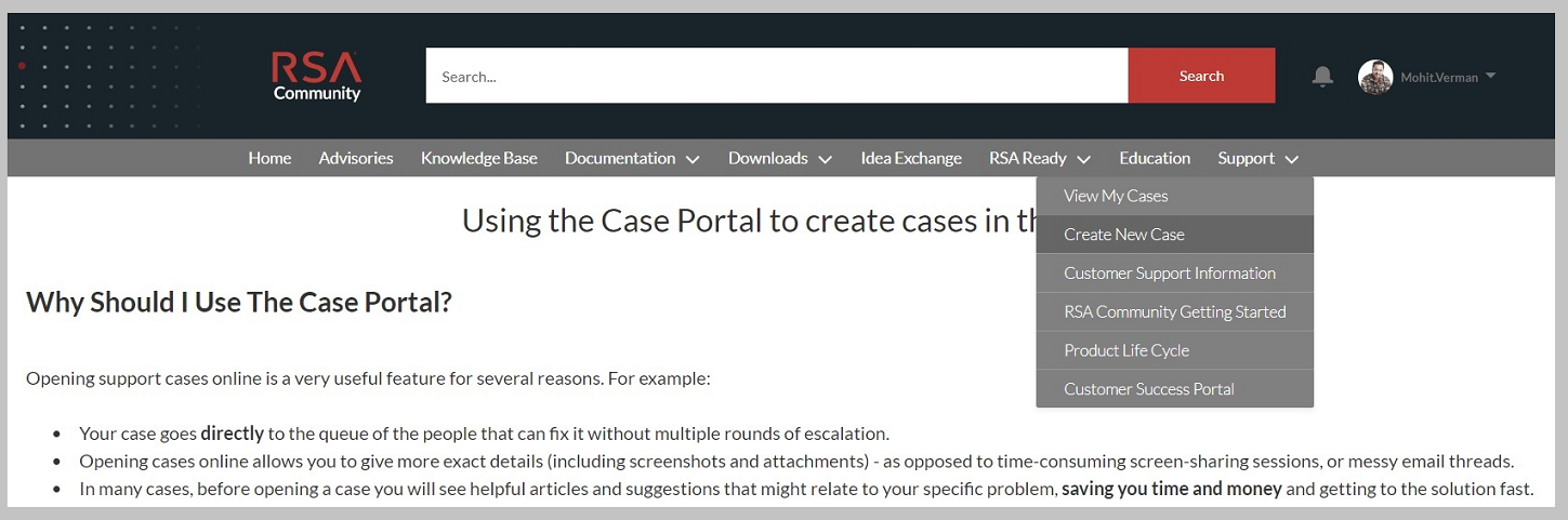 Using the Case Portal to create cases in the RSA Community | RSA 