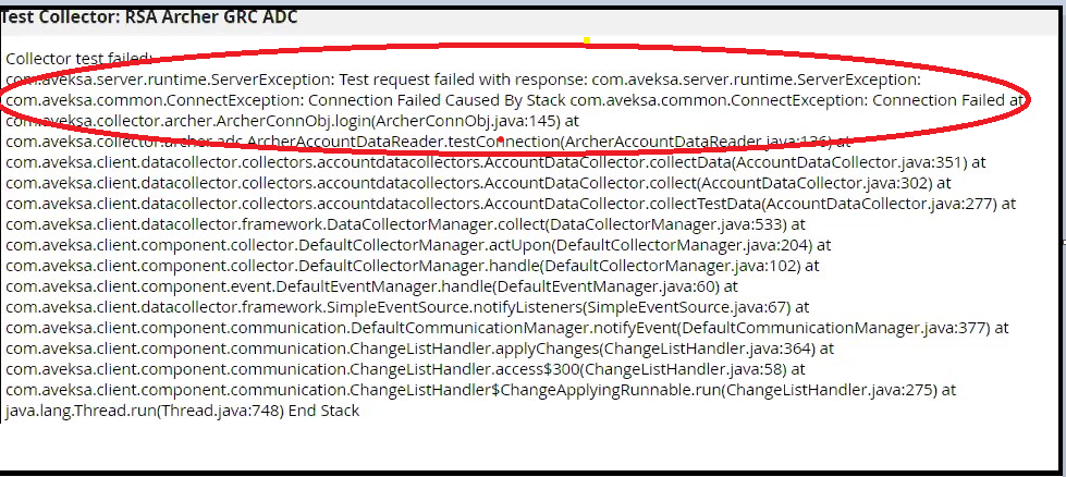 RSA Archer GRC Collector connection failing with SSL handshake