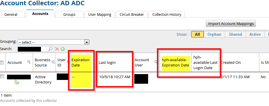 'Expiration Date' and other attributes for all accounts is null, which should not be the case.