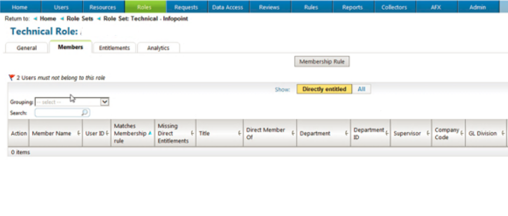 Example of P18 dispay for users who do not belong to the role.