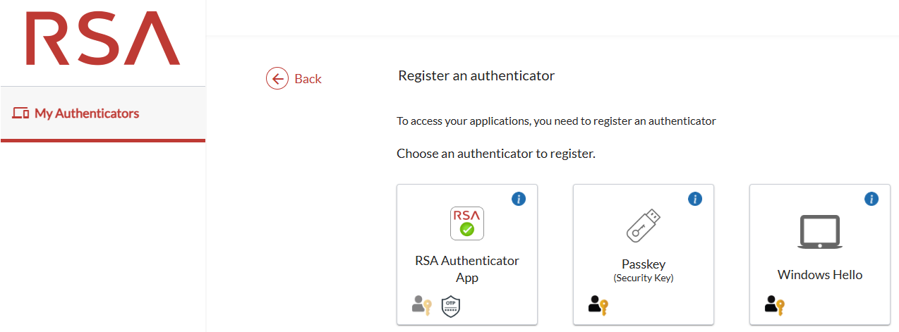 Select the type of authenticator to register