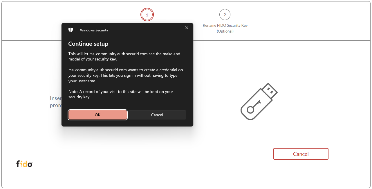 The continue setup dialog window