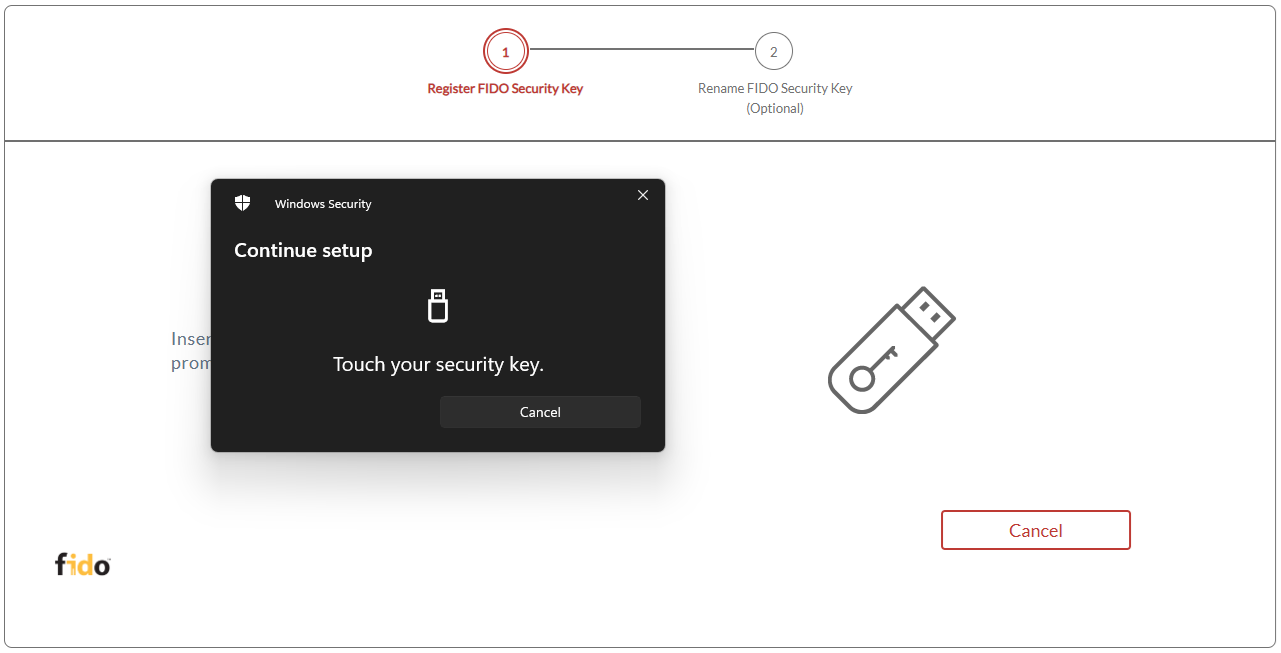 The prompt instructing to touch the security key