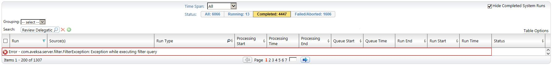Exception while executing filter query
