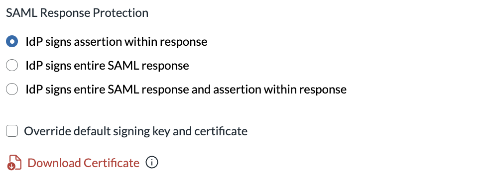 Message Protection settings and Download Certificate option