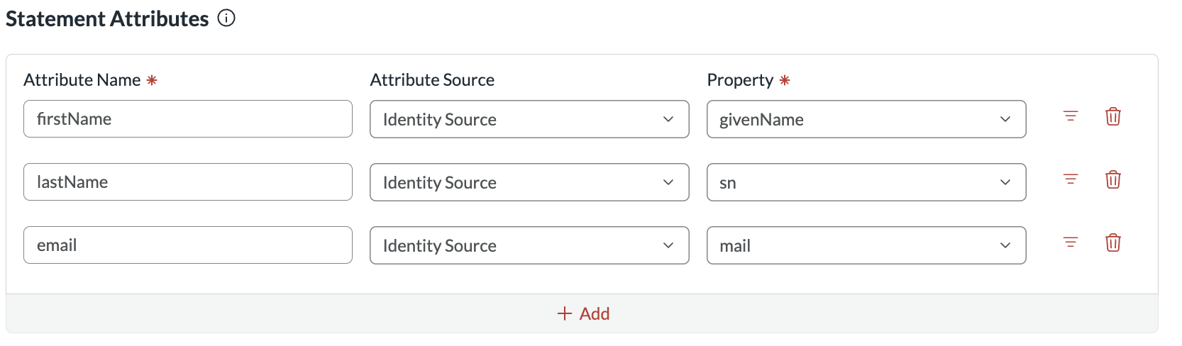 Statement Attributes configured for first name, last name, and email