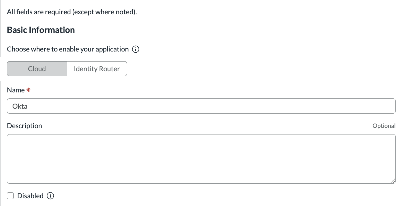 Basic Information page for the Okta SAML application