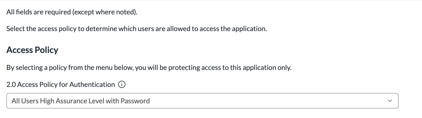 User Access page with an access policy selected