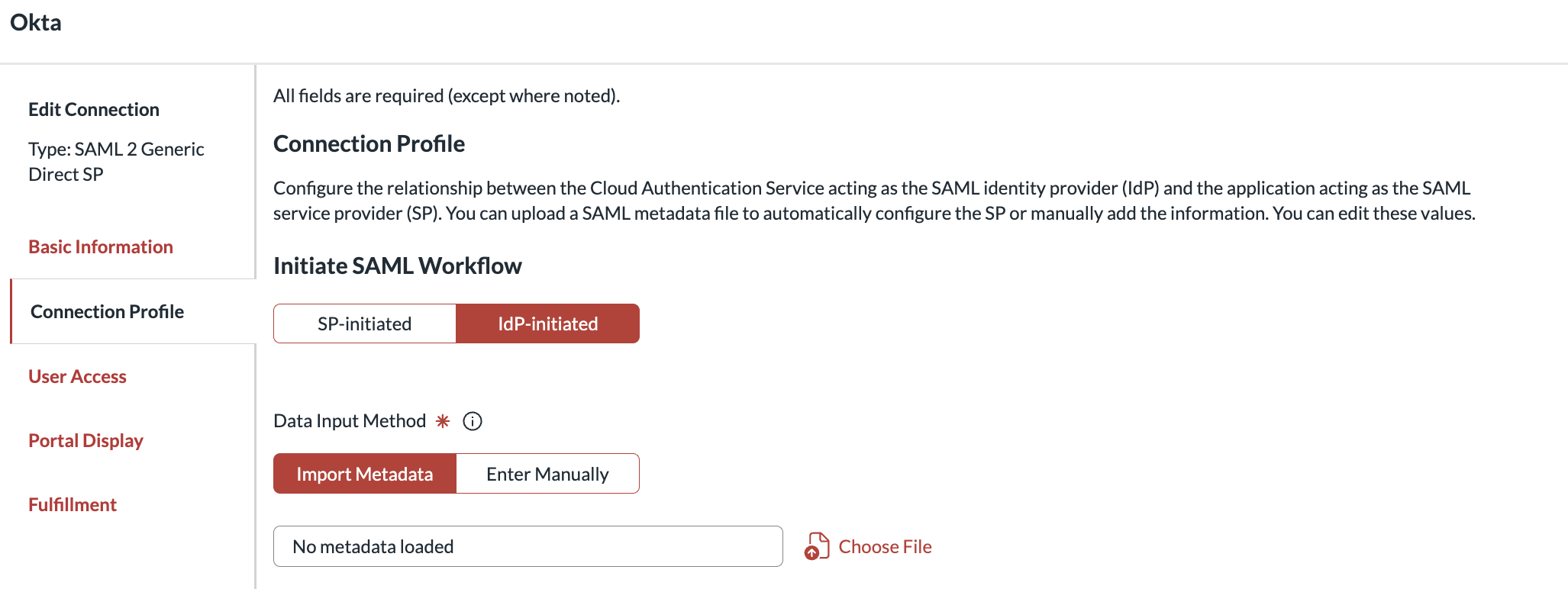 Importing Okta metadata into the RSA application connection profile