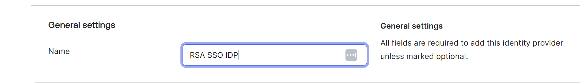 Name field for the RSA identity provider in Okta