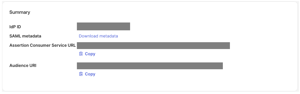Okta identity provider summary with the Download metadata link