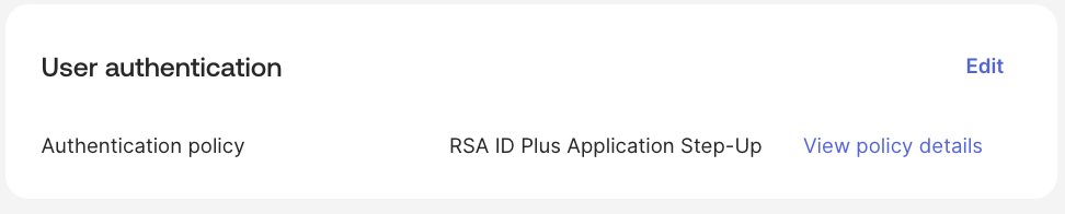 Okta application with the RSA step-up authentication policy assigned