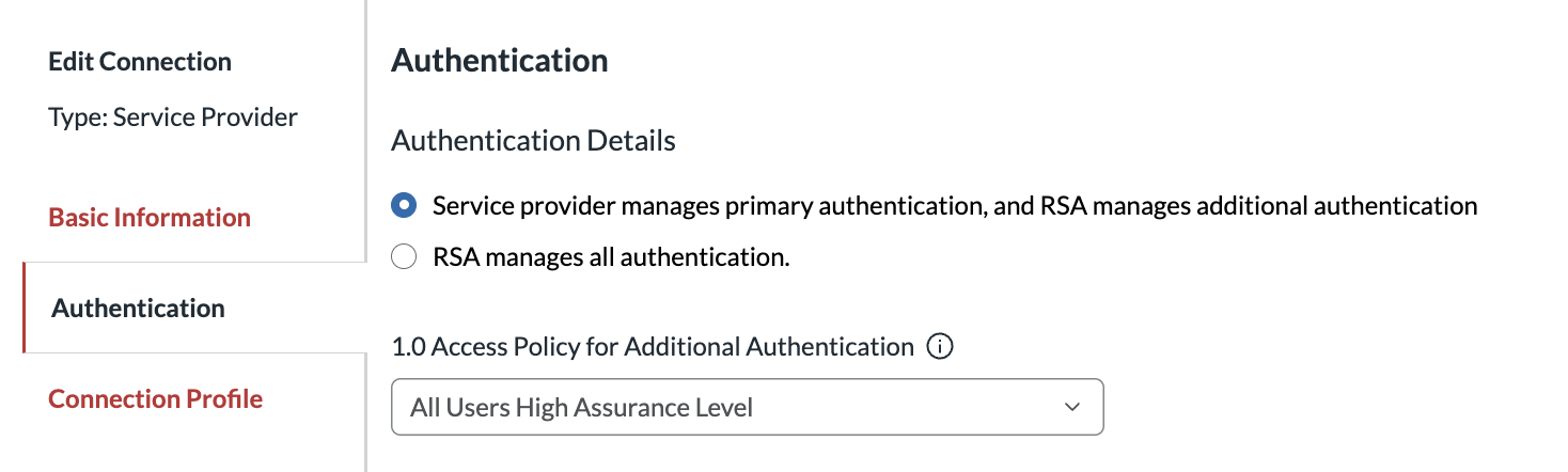 RSA Authentication page configured for additional authentication