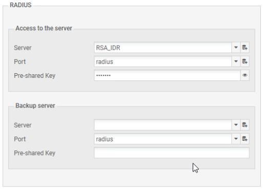 Stormshield RADIUS settings configured for the RSA RADIUS server