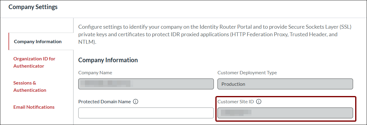 Cloud Administration Console My Account > Company Settings > Company Information
