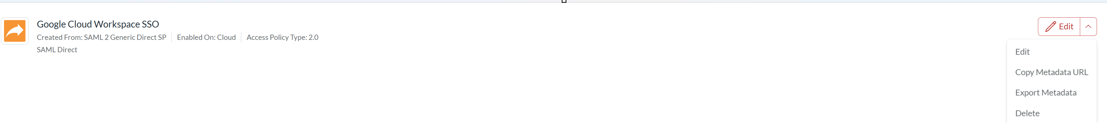 RSA application menu with Export Metadata available